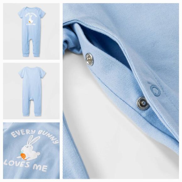 Baby Boys' Bunny Romper - Cat & Jack Periwinkle Blue 6-9 - Picture 1 of 7